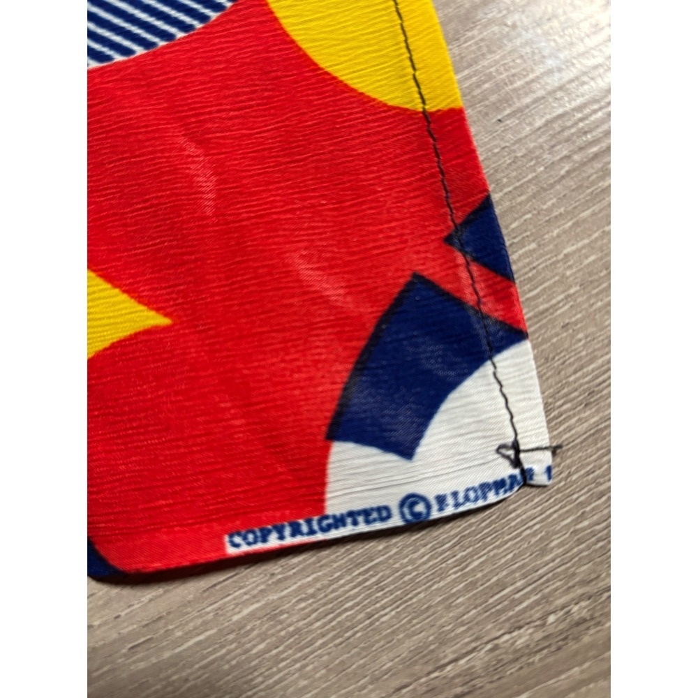Vintage Flophar Scarf Red Blue Yellow Abstract Geometric Retro Mod Print 8x40 - Picture 3 of 5